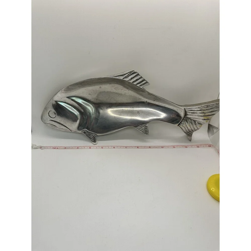 Ornate Shiny Beautiful Silver Metal Fish Serving Platter 15